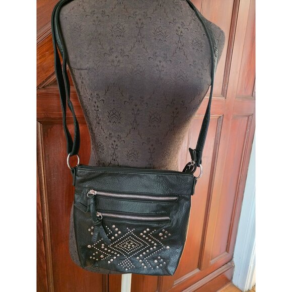 Carlos By Carlos Santana Black Studded Crossbody Bag With Adjustable Strap - Picture 2 of 9